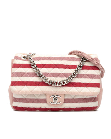 Quilted Stripe Jersey Satchel with Chain Handle and Rope Strap