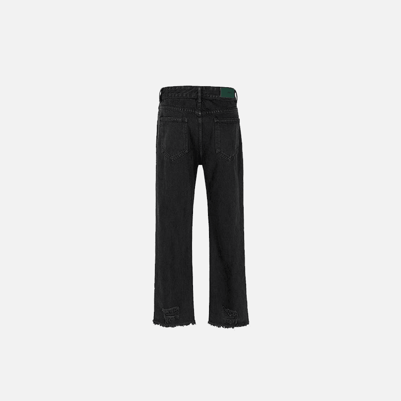 Black Distressed Straight-Leg Jeans