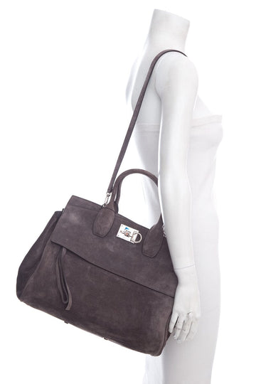 Salvatore Ferragamo Grey Suede Studio Satchel Handbag