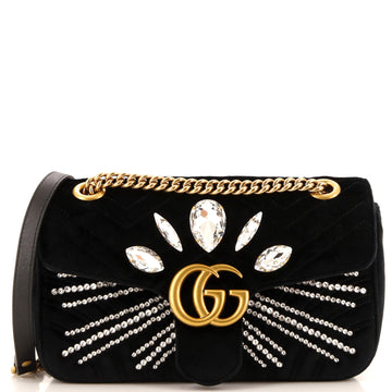 GG Marmont Flap Bag Embellished Matelasse Velvet Small