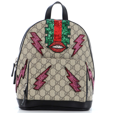 Zip Pocket Backpack Embellished GG Coated Canvas Small