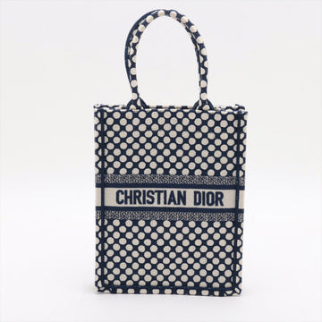 Christian Dior Vertical Book Tote Linen Handbag Navy Navi
