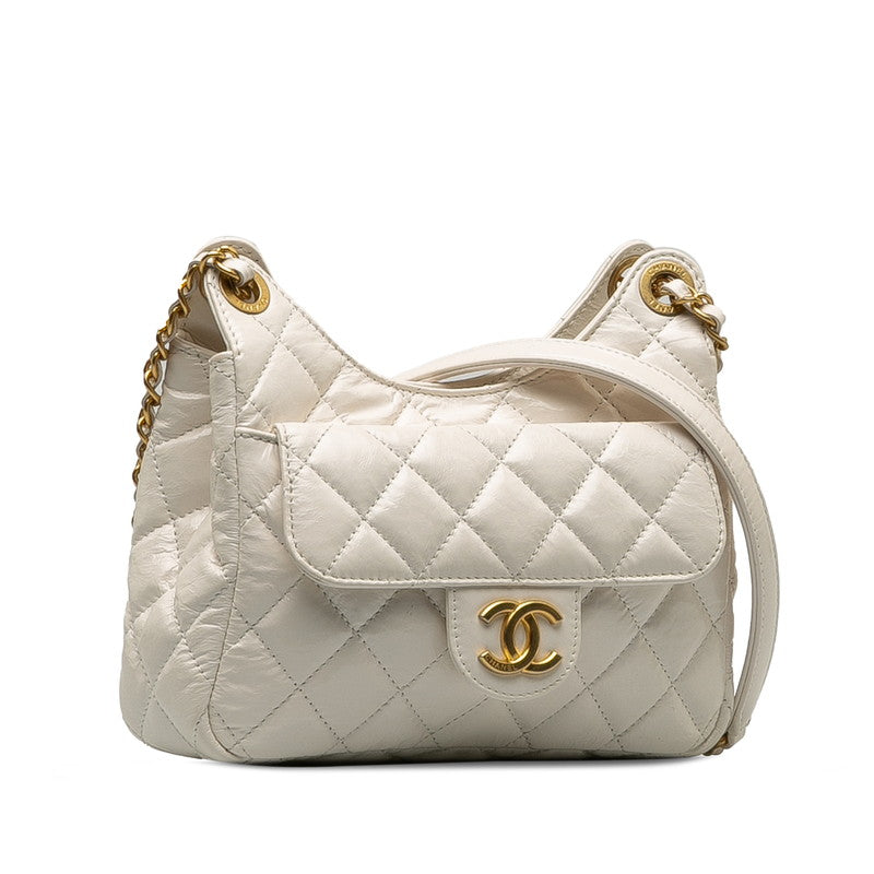 Chanel Matrases Coco  Chain Shoulder Bag White Leather  Chanel