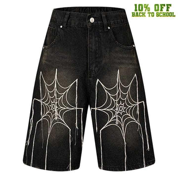 Makersluxe® Spider Web Embroidered Denim Shorts
