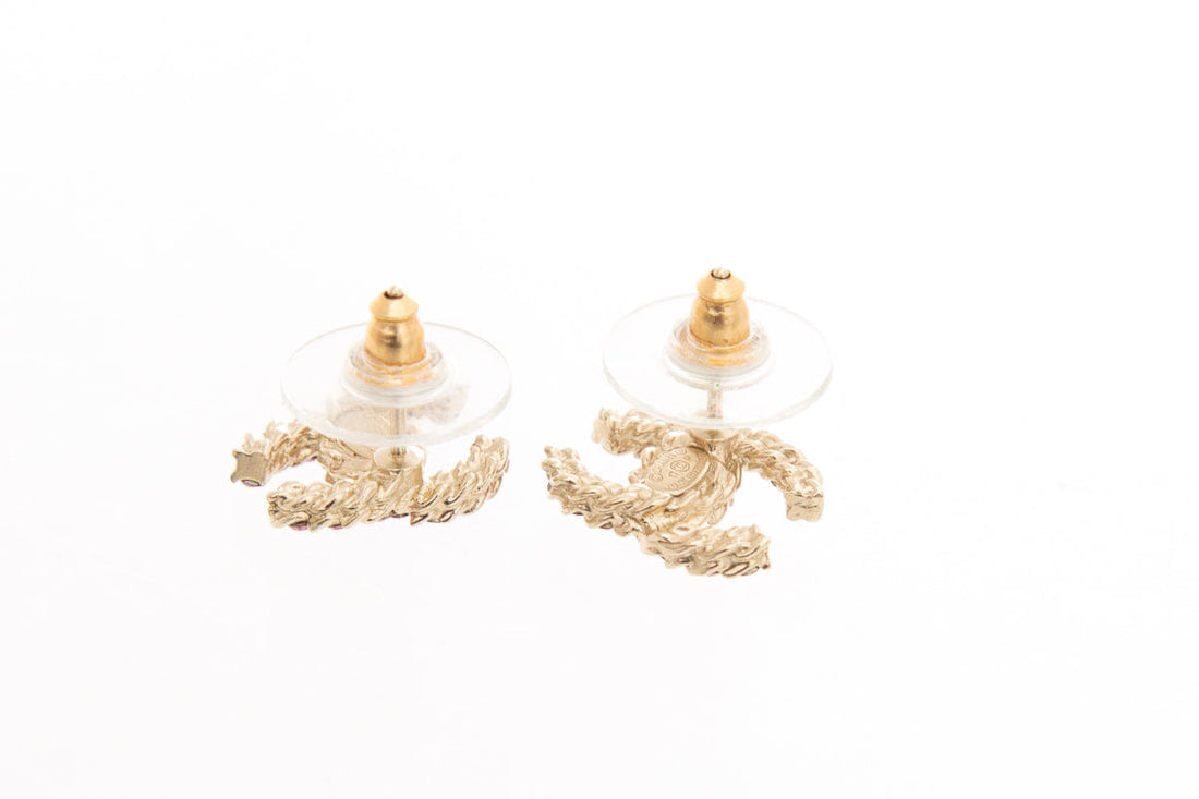 Chanel Pink "CC" Studded earrings