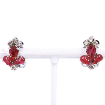 Christian Dior Flower Earring vint metal x line stone German silver flower about 4.1g flour ladies A-rang quality cl