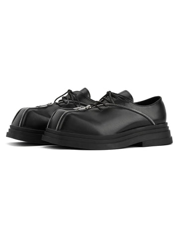 Makersluxe Punk Personality Zipper Design Leather Shoes - 2173