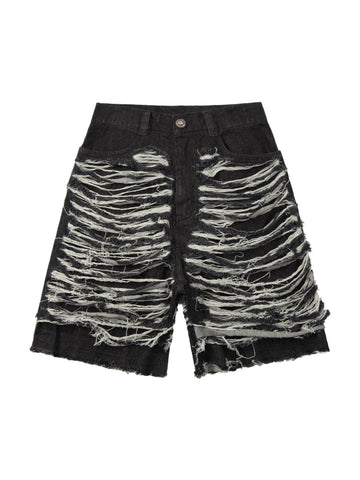 Makersluxe Heavy Washed Ripped Denim Hip-hop Jorts