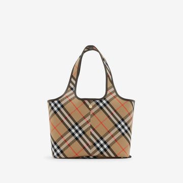 BEIGE CHECK PATTERN SMALL TOTE BAG