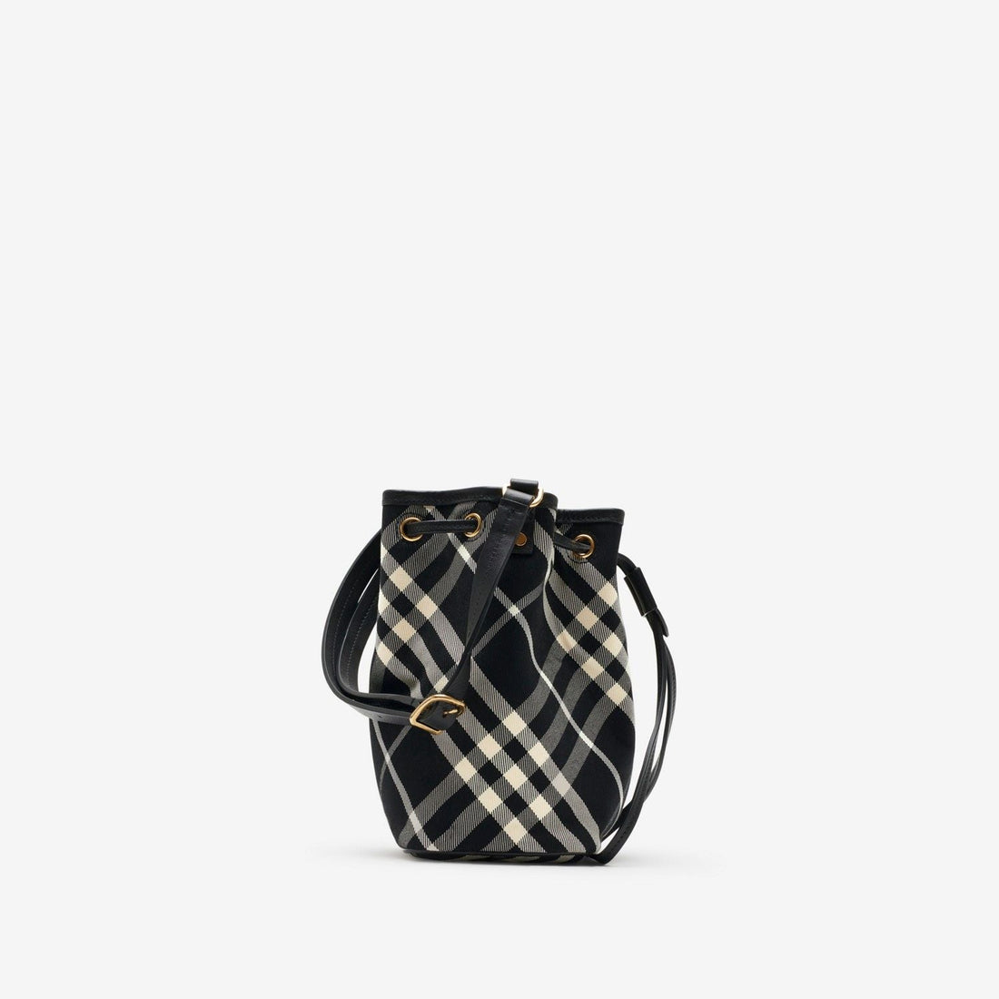 BLACK CHECK CLUTCH SHOULDER BAG WITH DRAWSTRING
