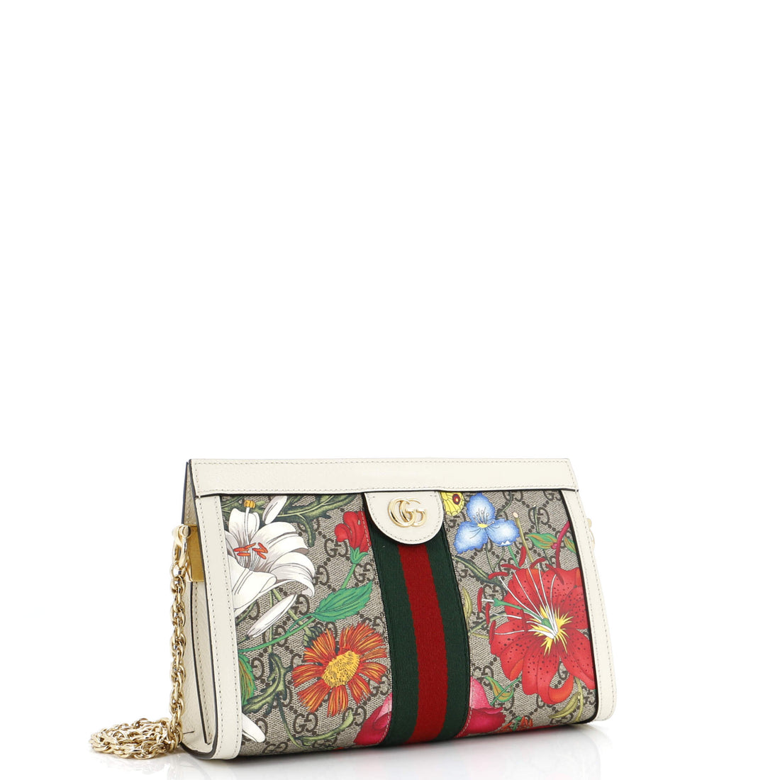 Ophidia Chain Shoulder Bag Flora GG Coated Canvas Small