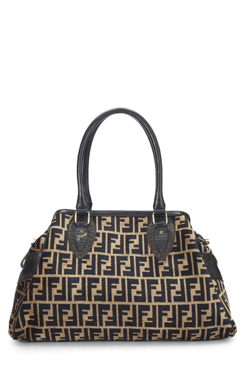 Fendi,  Black & Beige Zucca Velour Bag Du Jour Medium, Brown