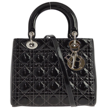 Christian Dior Black Patent Lady Dior Cannage 2way Shoulder Handbag