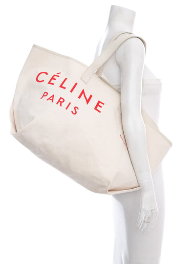 Celine Beige & Red Logo Large Tote