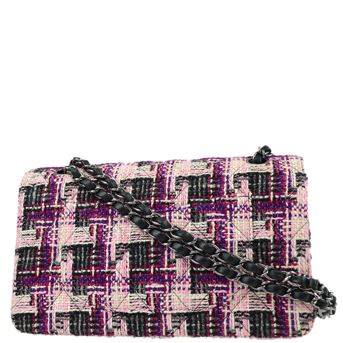 Chanel Pink Tweed Medium Classic Double Flap Shoulder Bag