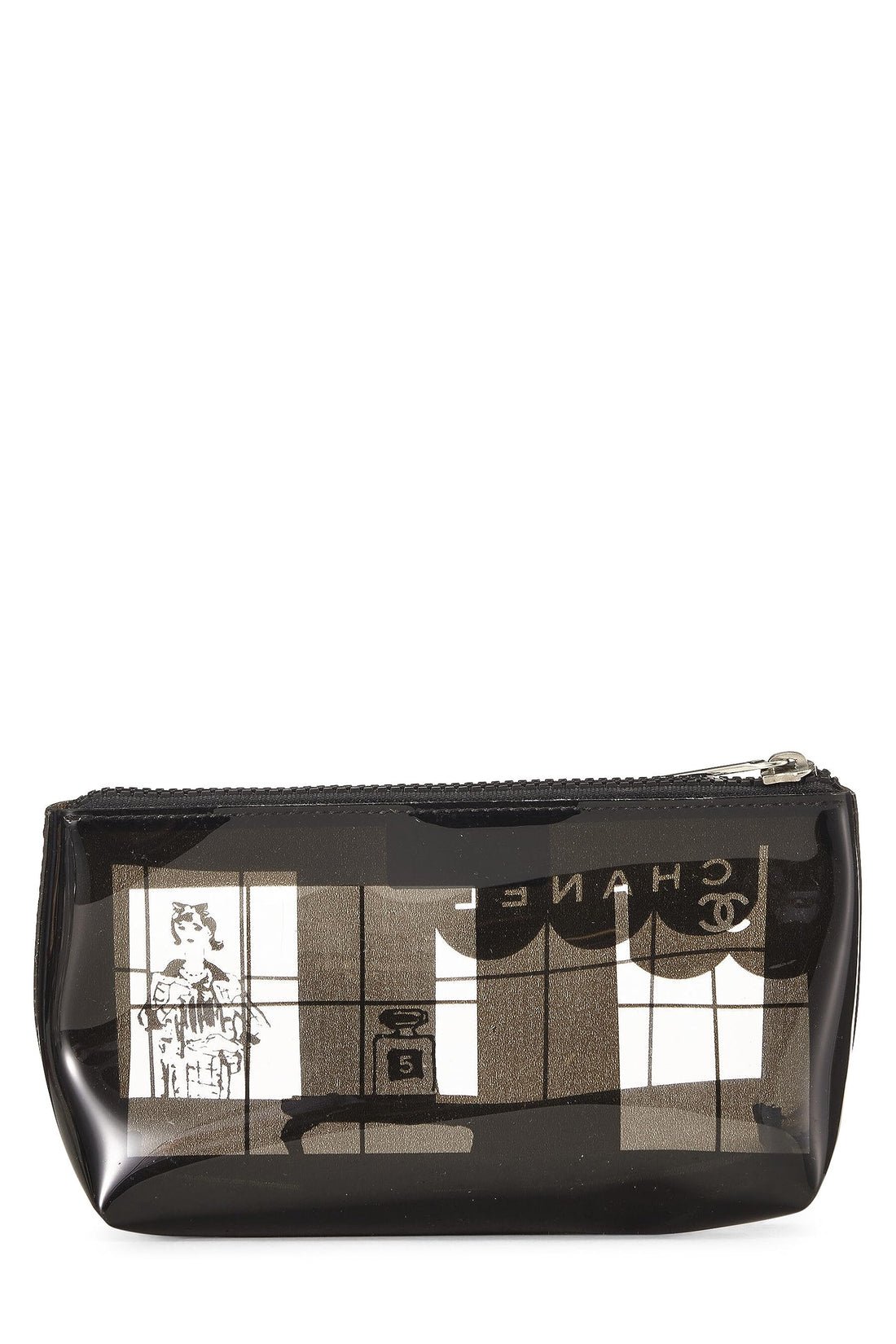 Chanel,  Clear & Black Vinyl Chanel Maison Pouch, Black