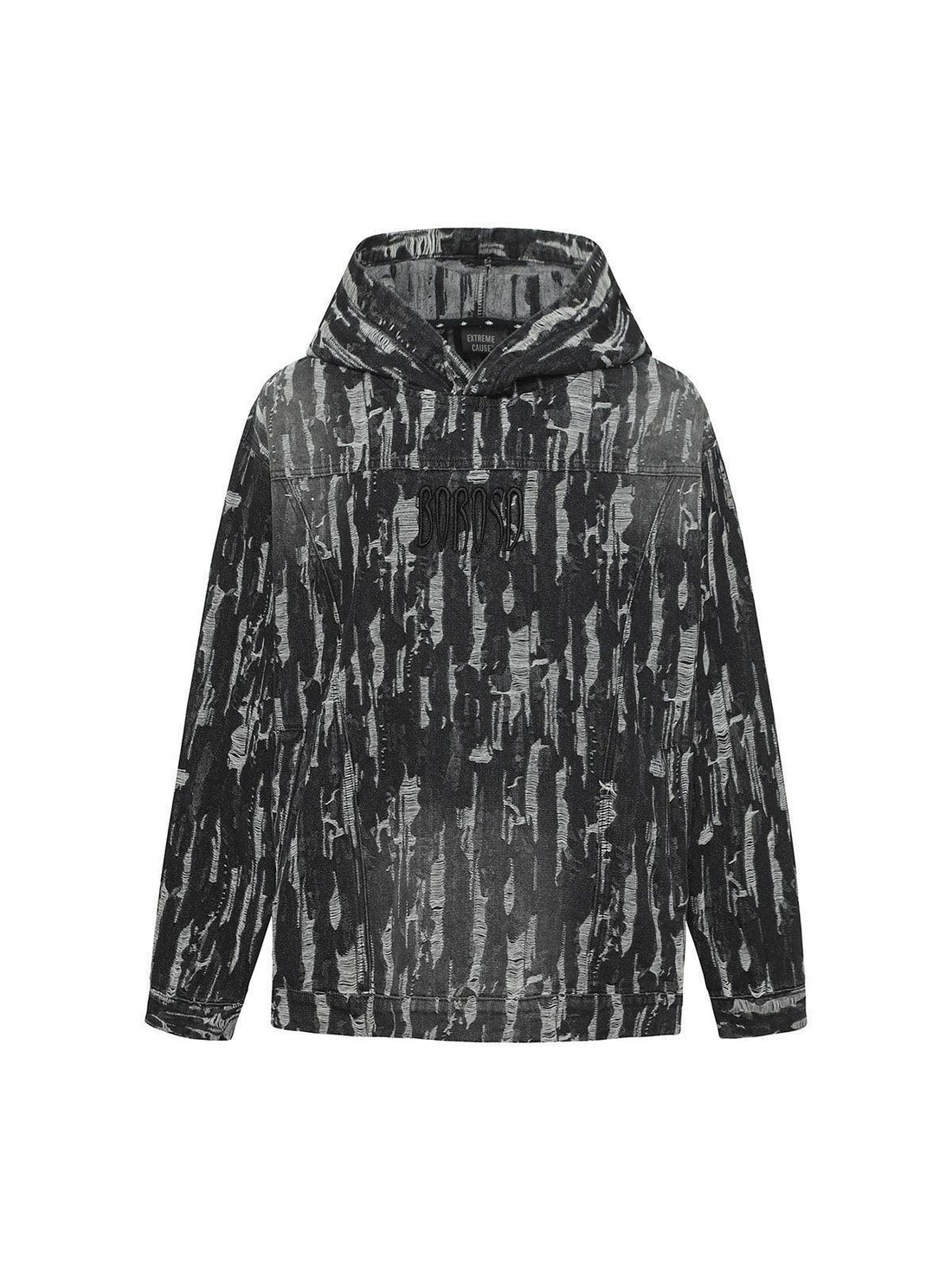 Makersluxe Letter Embroidered Washed Denim Hoodie