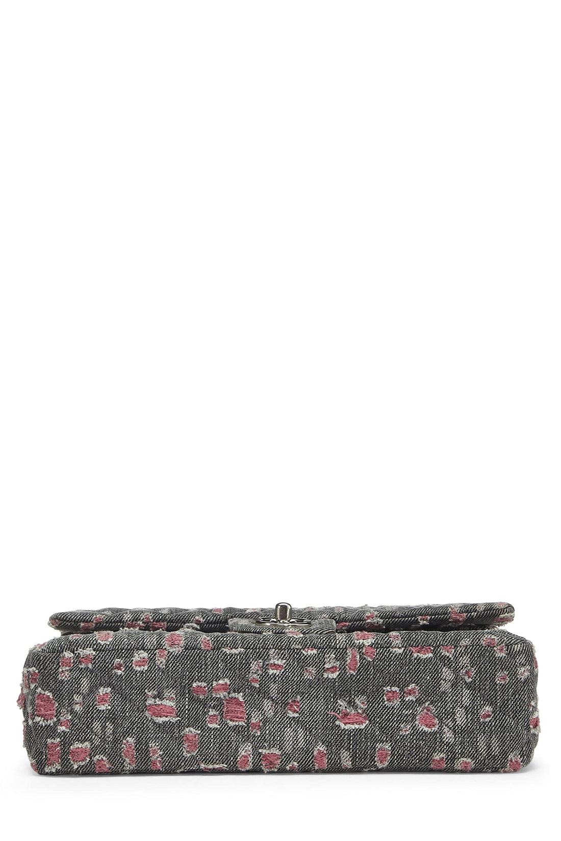 Chanel,  Grey & Pink Distressed Denim Classic Double Flap Medium, Pink