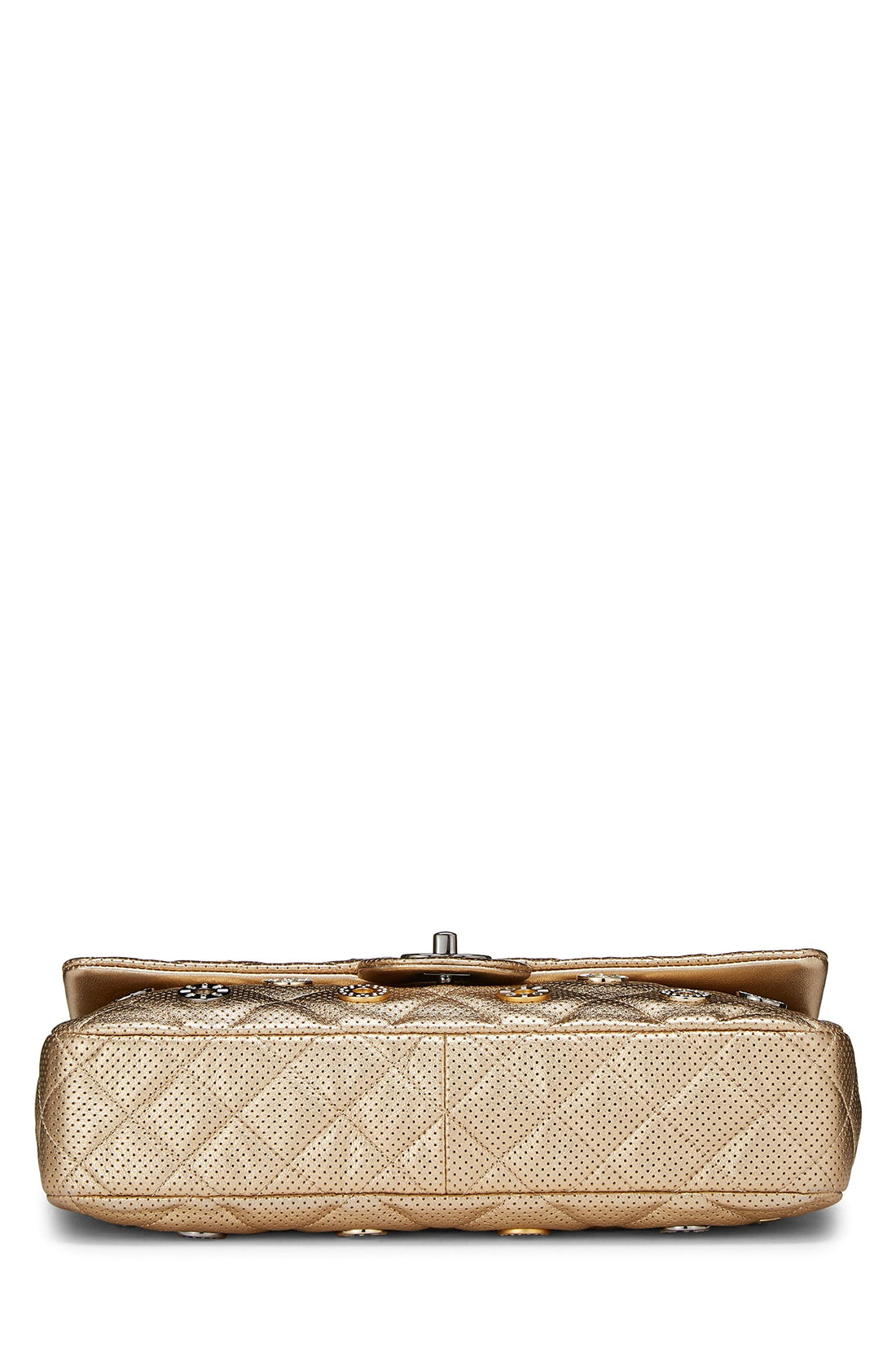 Chanel,  Paris-Dubai Gold Perforated Leather Medals Flap Jumbo, Gold