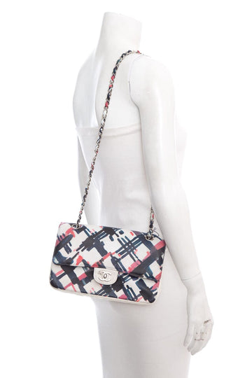 Chanel 2016 Blue and White Painted Print Lambskin Airline Classic Double Flap