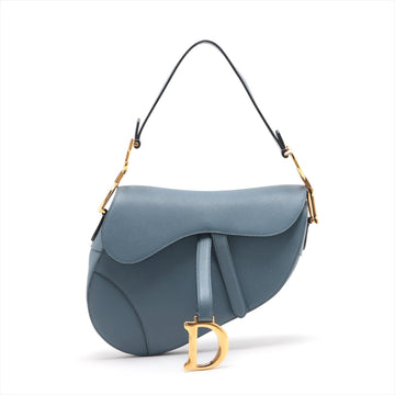 Christian Dior Saddle Bag Leather Shoulder Bag Blue