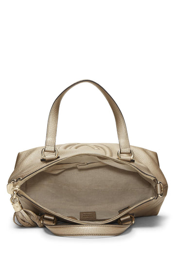 Gucci,  Gold Metallic Leather Soho Top Handle Tote, Gold