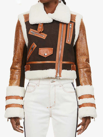 Fashion Women's Deerskin Suede Panel Cropped Jackets