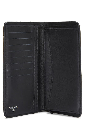 Chanel,  Black Quilted Caviar Long Flap Wallet, Black