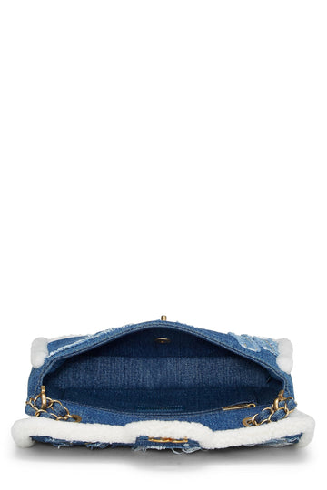 Chanel,  Paris-Egypt Blue Denim & Shearling Hieroglyph Flap Medium, Blue