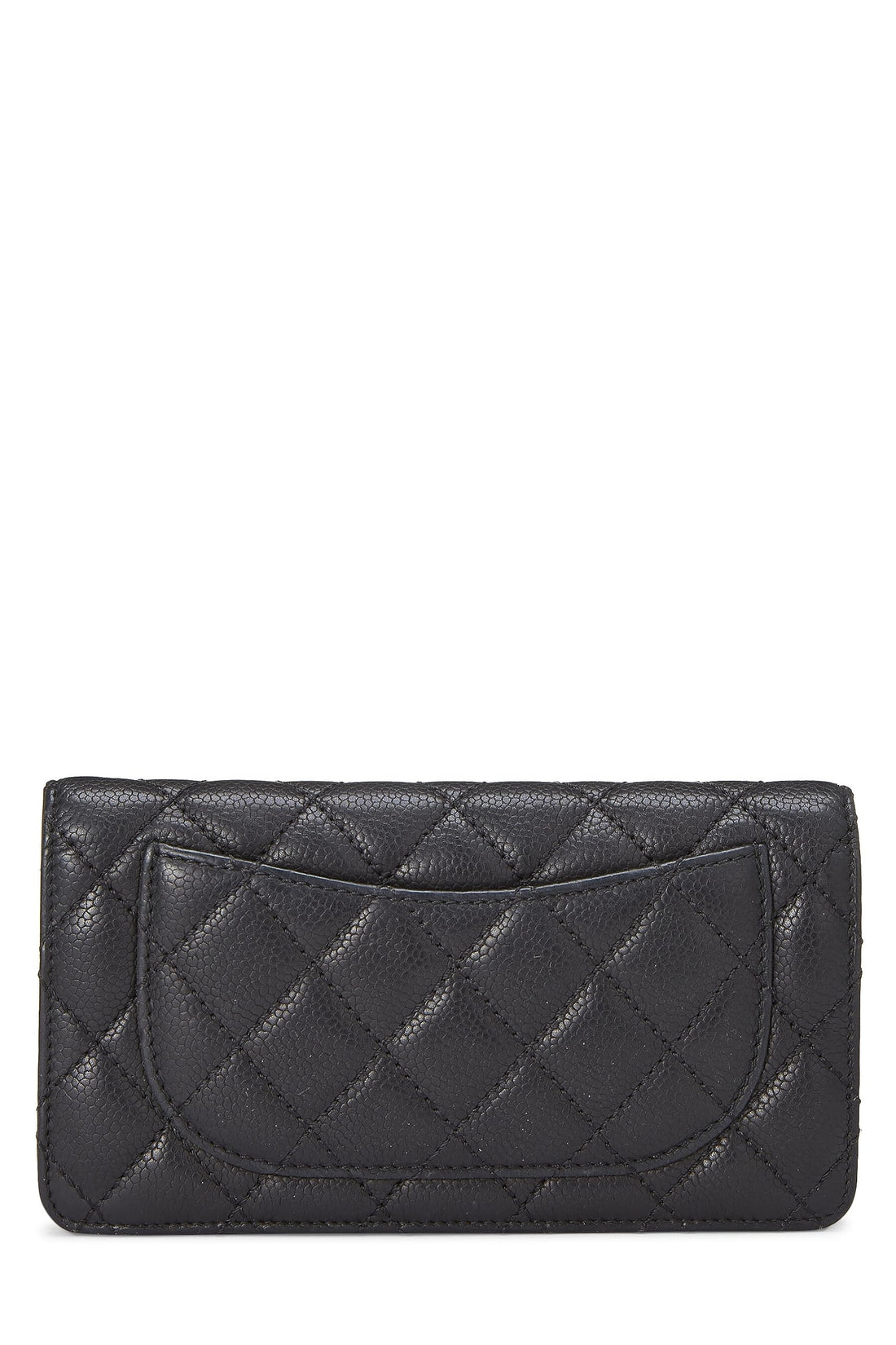 Chanel,  Black Quilted Caviar Long Flap Wallet, Black