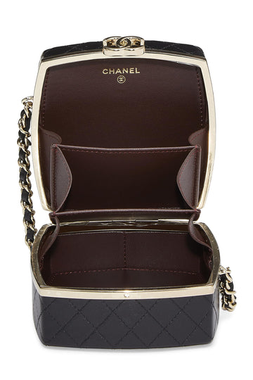 Chanel,  Black Lambskin Powder Clutch On Chain, Black