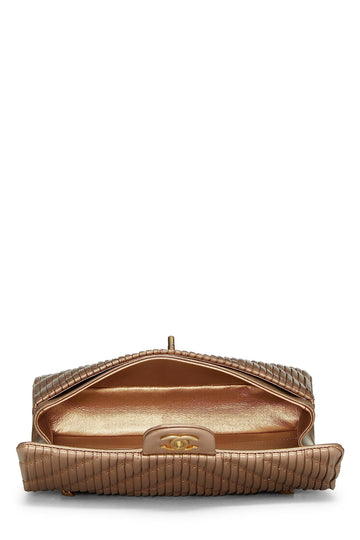 Chanel,  Gold Chevron Pleated Lambskin Classic Double Flap Medium, Gold