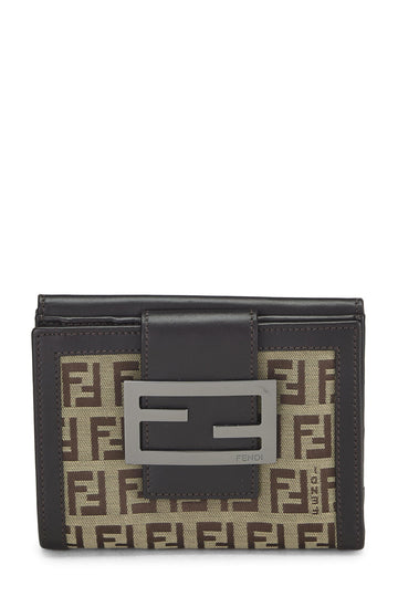 Fendi,  Brown Zucchino Canvas Compact Wallet, Brown