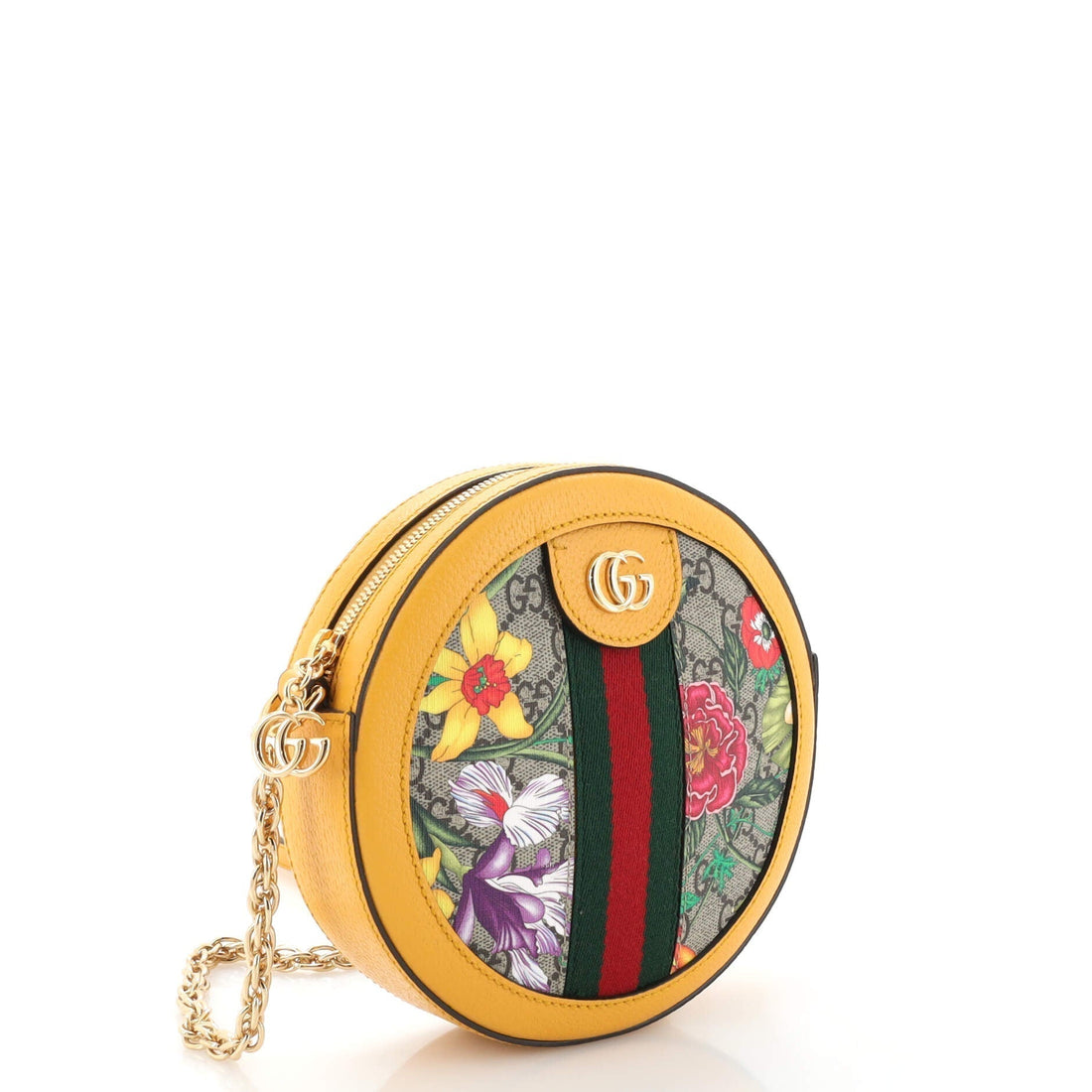 Ophidia Round Shoulder Bag Flora GG Coated Canvas Mini