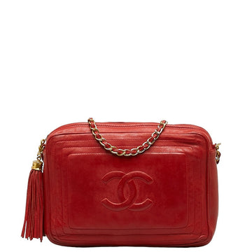 Chanel Cocomark Tassel Chain  houlder Bag Red Leather  CHANEL