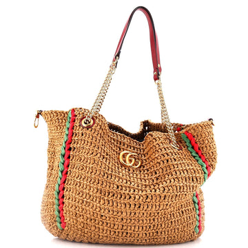 GG Marmont Chain Tote Raffia Large