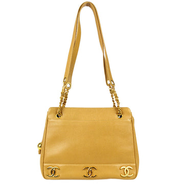 Chanel 1994-1996 Triple CC Chain Shoulder Bag Beige Caviar