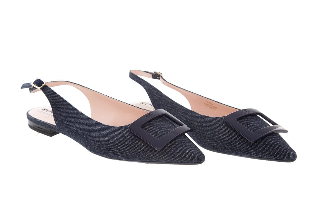Roger Vivier Gommettine Denim Sling-back Flats SZ 38.5