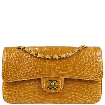 Chanel * 2003-2004 Classic Double Flap Medium Shoulder Bag Brown Crocodile