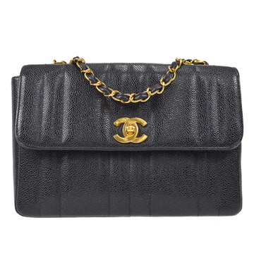 Chanel 1994-1996 Black Caviar Small Vertical Stitch Straight Flap Bag