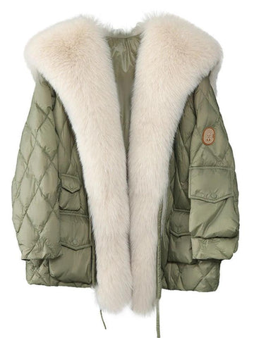 Winter Duck Down Jacket Bat Sleeve Women Oversized Coat Fluffy Faux Fur Warm Parkas