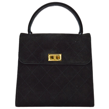Chanel 1997-1999 Black Suede Mademoiselle Lock Handbag