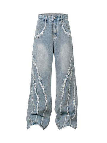 Makersluxe High Street Hip-hop Washed Fur Jeans