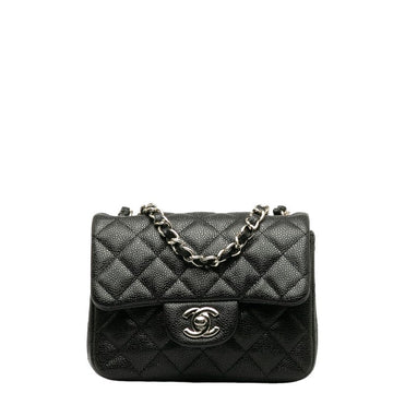 CHANEL CHANEL Mini Mattress Shoulder Bag Caviar Skin Black Silver