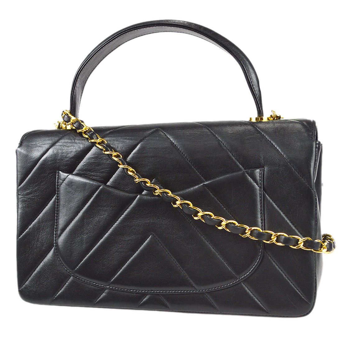 Chanel 1994-1996 V Stitch 2way Shoulder Handbag Black Lambskin