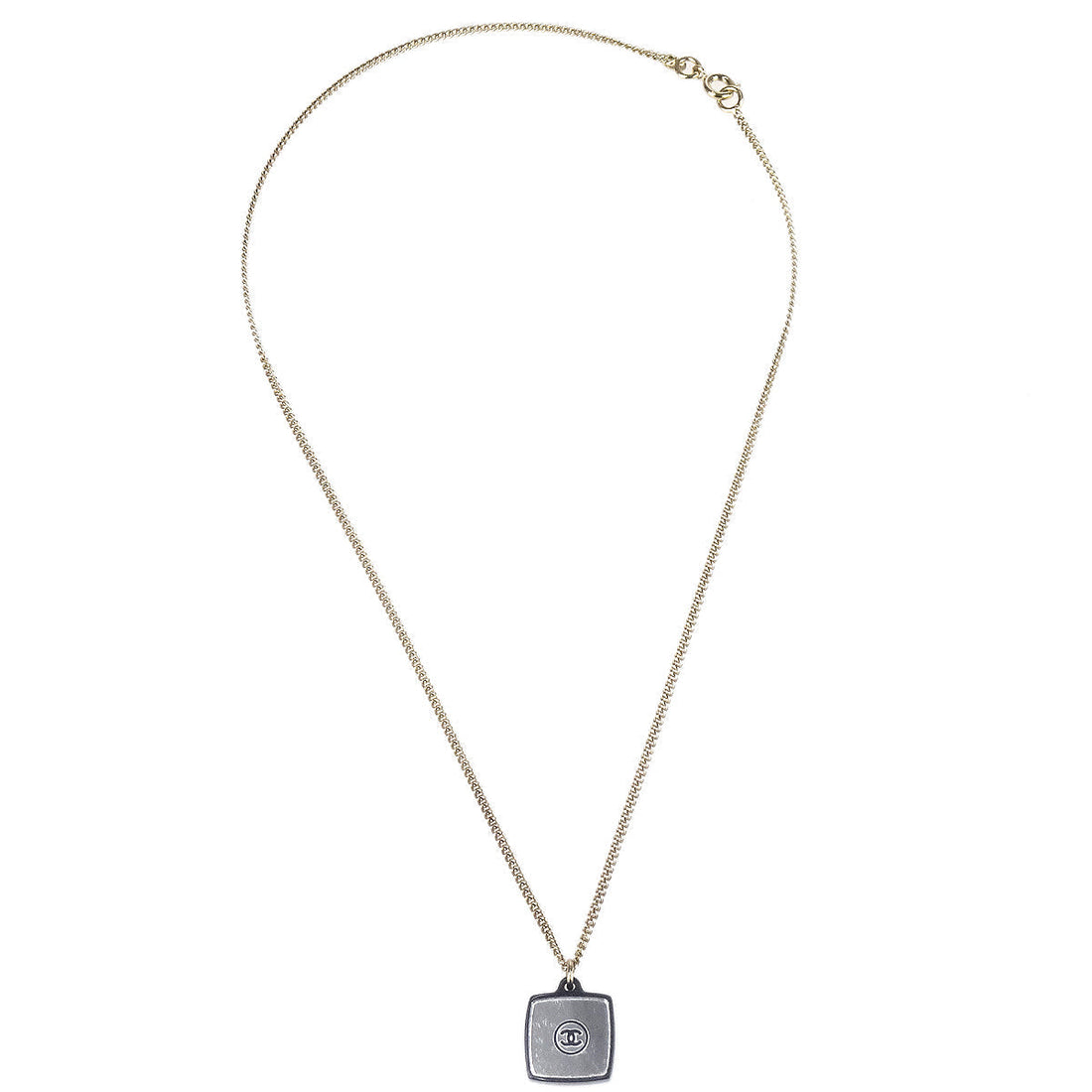 Chanel Rhinestone Gold Chain Pendant Necklace 04A