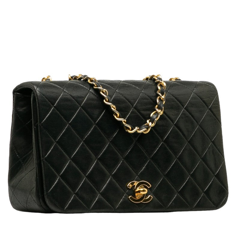 CHANEL Vintage Quilted Flap Shoulder Bag Black Lambskin Ladies