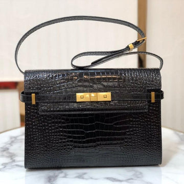 Makersluxe - MANHATTAN SHOULDER BAG IN BOX BLACK CROC