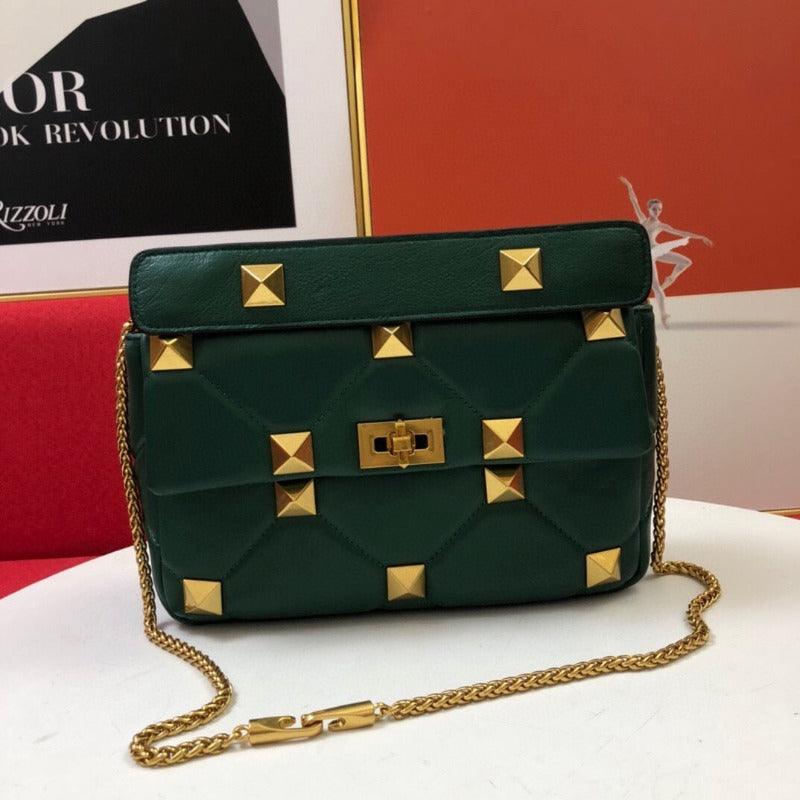 Makersluxe - Rivet Shoulder Bag With Chain Green