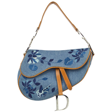 Christian Dior 2005 John Galliano Denim Embroidered Saddle Handbag